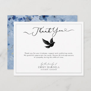 Elegant Golden Blue Floral Funeral Thank You Card