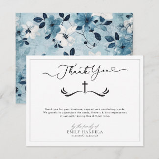 Elegant Golden Blue Floral Funeral Thanks Card