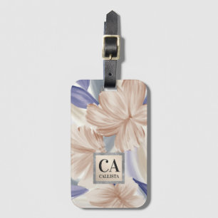 Elegant Golden Blue Silver Floral Glitter Monogram Luggage Tag