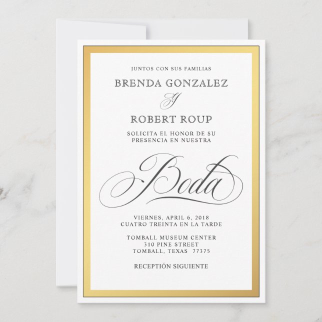 Elegant Golden Border Wedding in Spanish (Front)
