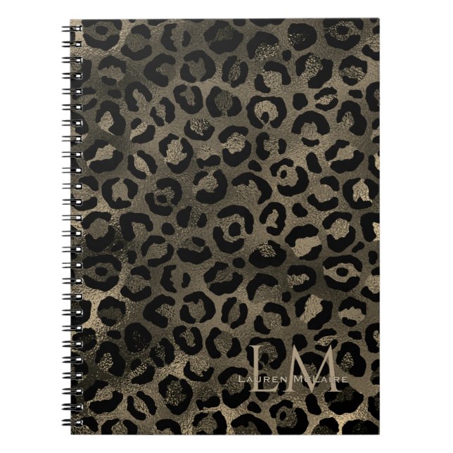 Elegant Golden Brown Leopard Monogram Notebook (Front)