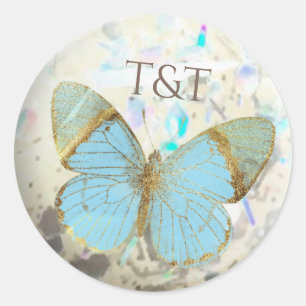 Elegant Golden Butterflies Personalised Name Date Classic Round Sticker