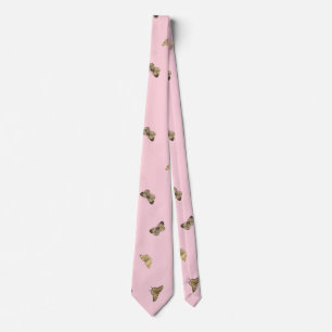 Elegant Golden Butterflies Pink Pattern Tie
