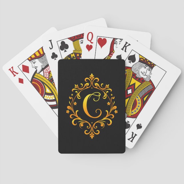 Elegant Golden C Letter Monogram Playing Cards (Back)