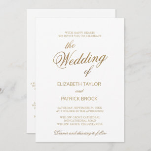 Elegant Golden Calligraphy Details on Back Wedding Invitation