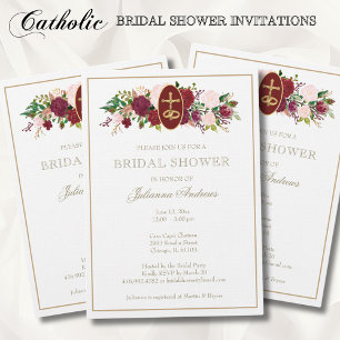 Elegant Golden Catholic Bridal Shower Roses  Invitation