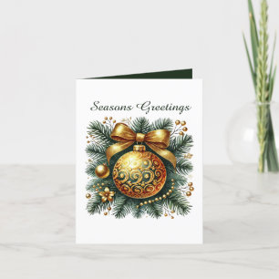 Elegant golden Christmas add message ornament Holiday Card