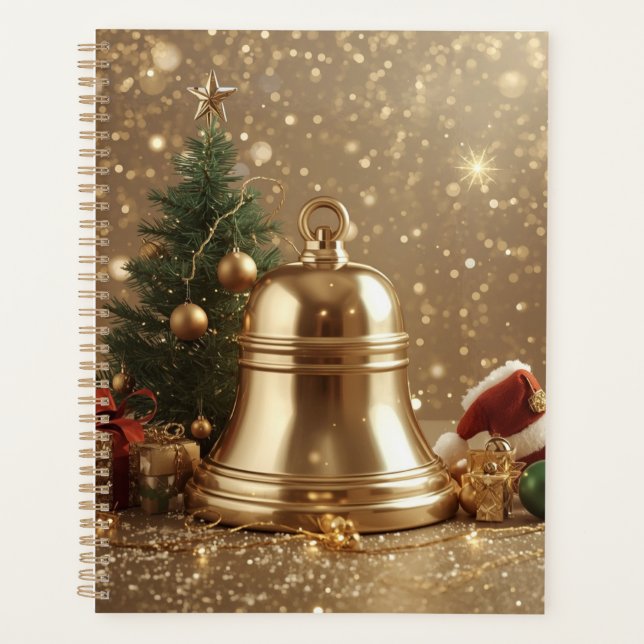 Elegant Golden Christmas Bell Planner (Front)