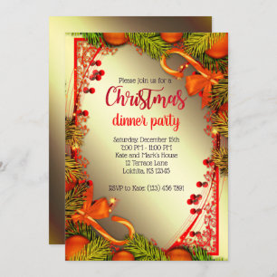 Elegant Golden Christmas Dinner Party Invite