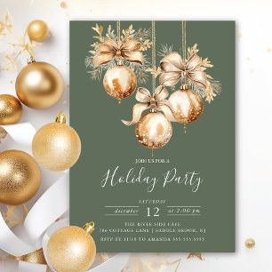 Elegant Golden Christmas Ornaments Holiday Party Invitation