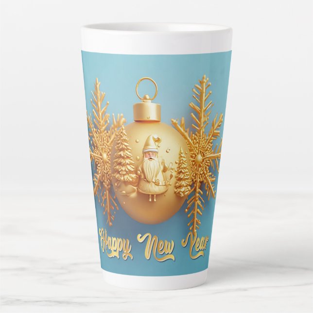 Elegant Golden Christmas Ornaments with Snowflakes Latte Mug (Front)