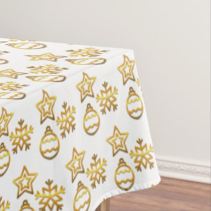 Elegant Golden Christmas Pattern on White Tablecloth