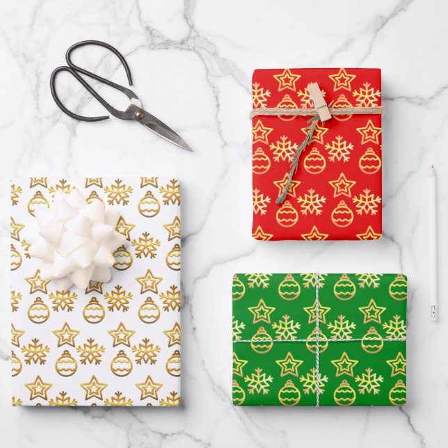 Elegant Golden Christmas Pattern Wrapping Paper Sheet (Front)