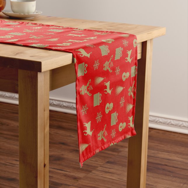 Elegant golden christmas patterns short table runner (In Situ)
