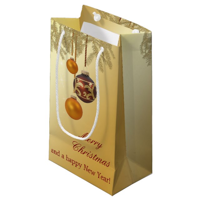 Elegant Golden Christmas Small Gift Bag (Front Angled)