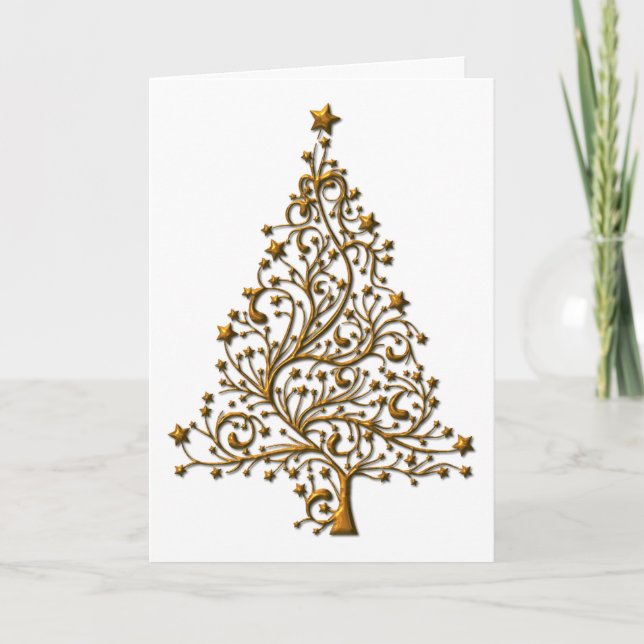 Elegant Golden Christmas Tree Card (Front)