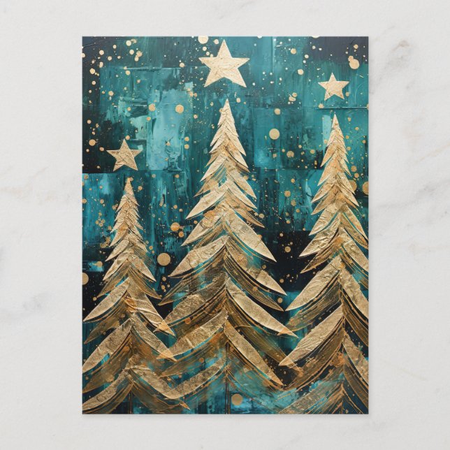 Elegant golden Christmas trees Postcard (Front)