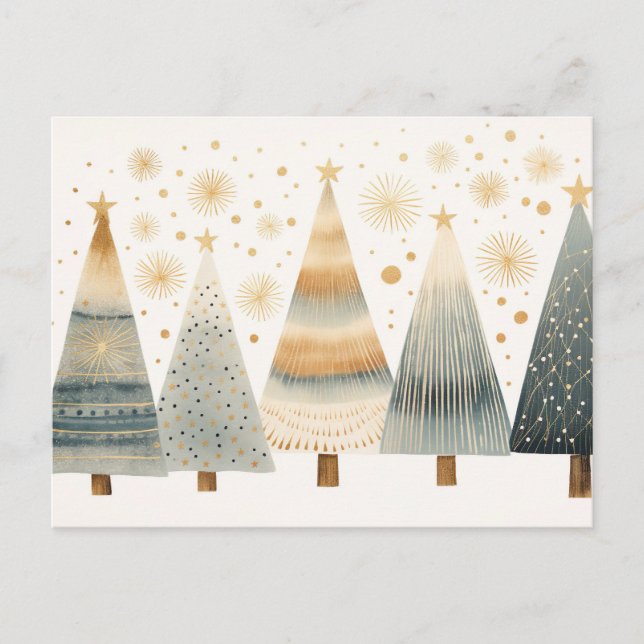 Elegant golden Christmas trees Postcard (Front)