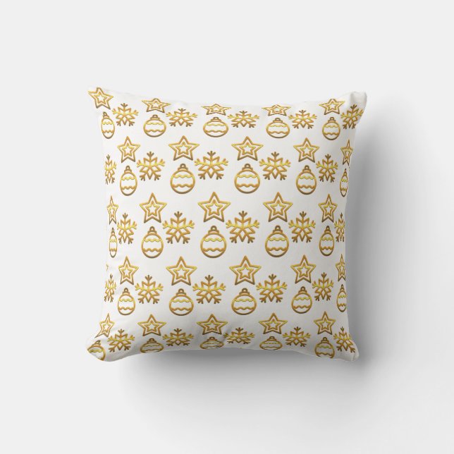 Elegant Golden Christmas Vectors on White Cushion (Front)