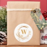 Elegant Golden Christmas Wreath Monogram Classic Round Sticker<br><div class="desc">Elegant Festive Traditional Golden Christmas Wreath Monogram Classic Round Sticker</div>