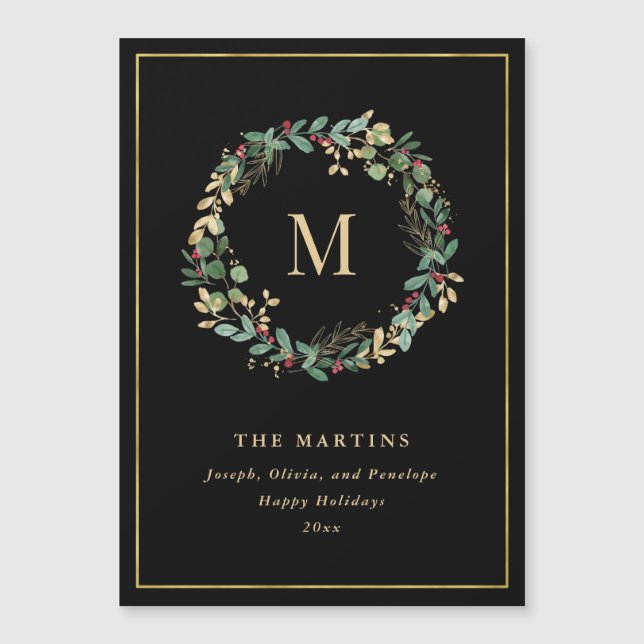 Elegant Golden Christmas Wreath with Monogram (Front)