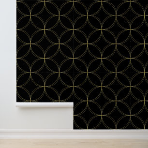 Elegant golden circles and diamonds pattern wallpaper