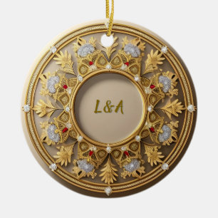 Elegant Golden Circular Frame Ceramic Tree Decoration
