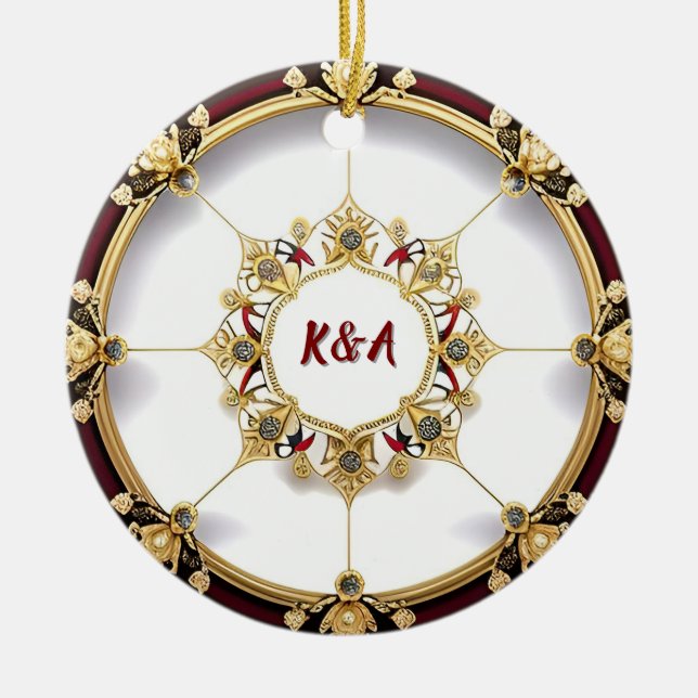Elegant Golden Circular Frame Ceramic Tree Decoration (Front)