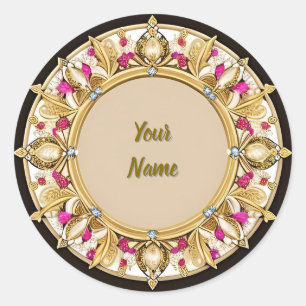 Elegant Golden Circular Frame Classic Round Sticker