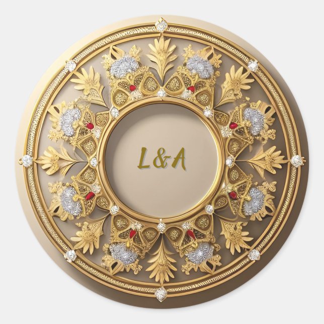 Elegant Golden Circular Frame Classic Round Sticker (Front)