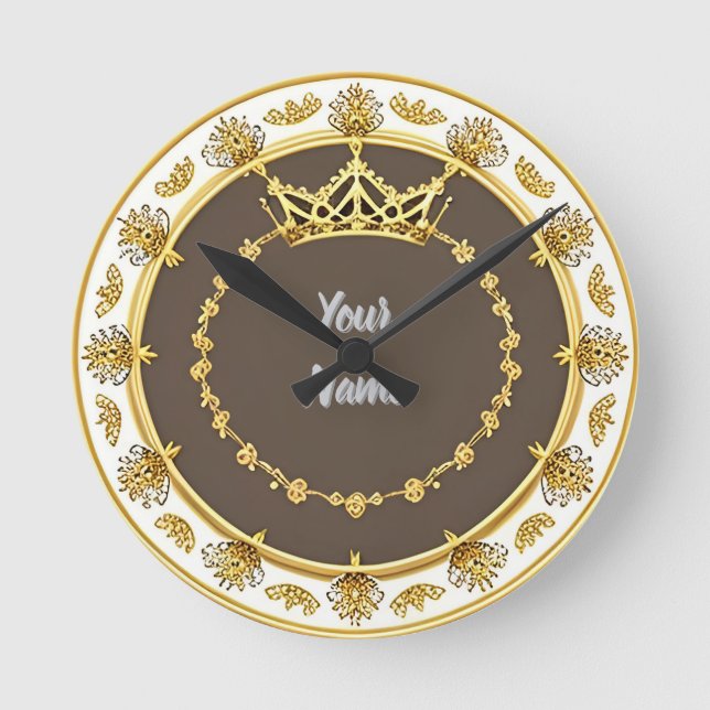 Elegant Golden Circular Frame Round Clock (Front)