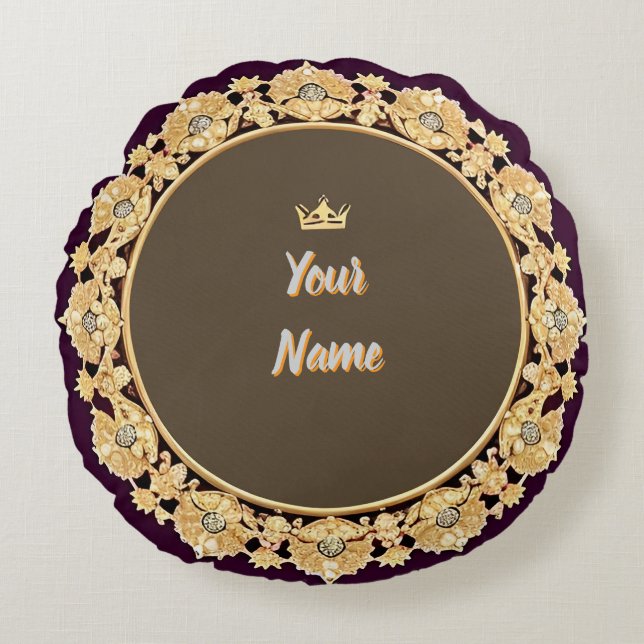 Elegant Golden Circular Frame Round Cushion (Front)