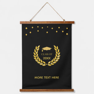 Elegant Golden Class of Graduation on Black Hanging Tapestry