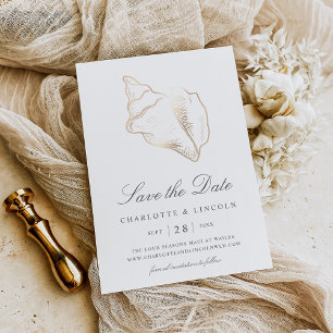 Elegant Golden Conch Shell Wedding Save The Date