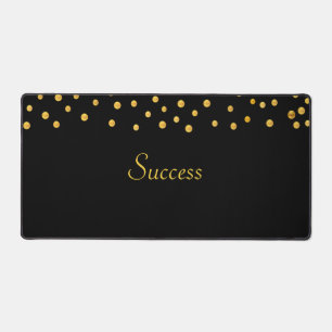 Elegant Golden Confetti on Black Desk Mat