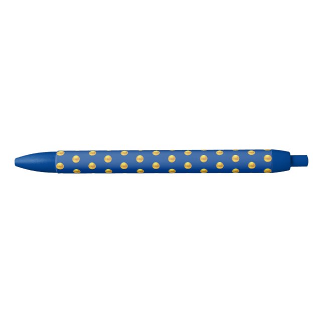 Elegant Golden Confetti Pattern on Blue Ink Pen (Front)