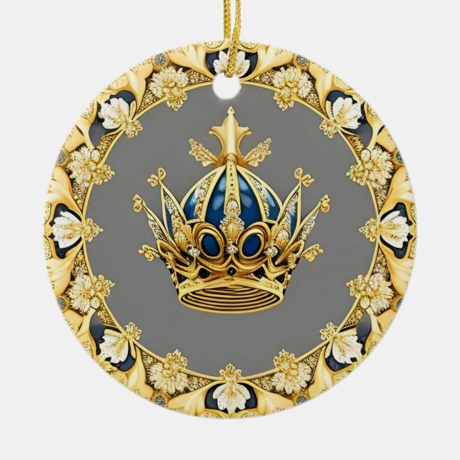 Elegant Golden Crown Ceramic Tree Decoration (Front)