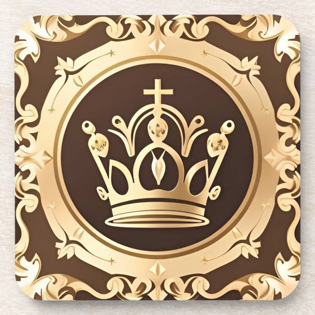 Elegant Golden Crown Coaster (Front)