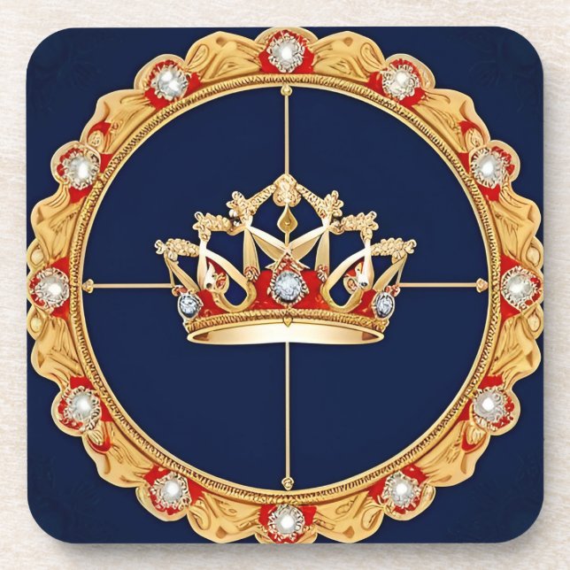 Elegant Golden Crown Ornament Coaster (Front)