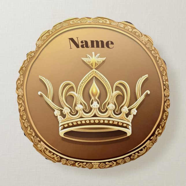 Elegant Golden Crown Round Cushion (Front)