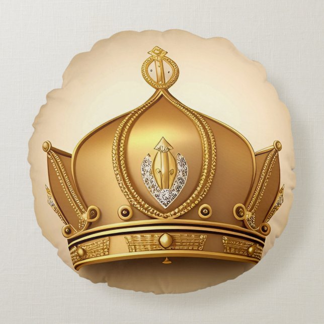 Elegant Golden Crown Round Cushion (Front)
