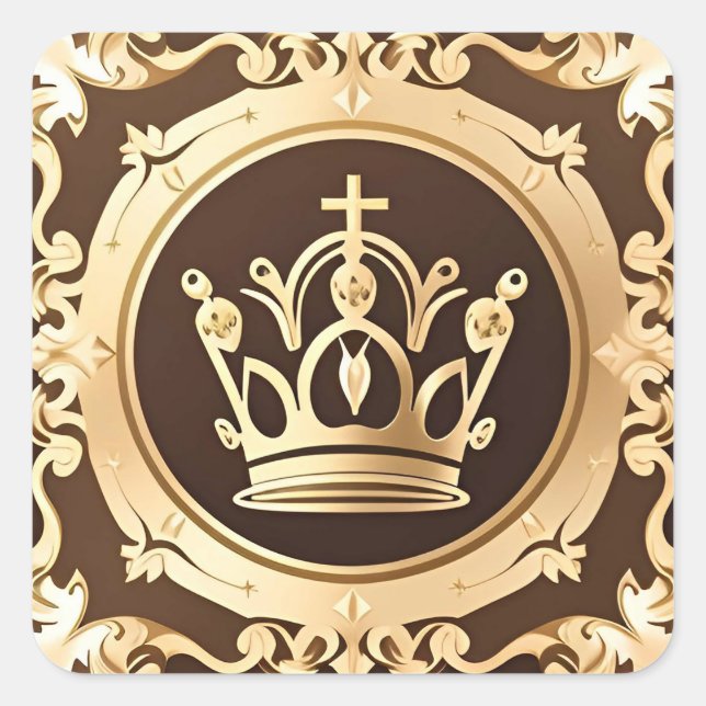 Elegant Golden Crown Square Sticker (Front)