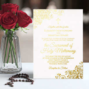 Elegant Golden Curls on White Catholic Wedding