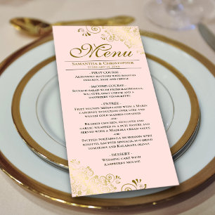 Elegant Golden Curls & Swirls Blush Pink Wedding Menu