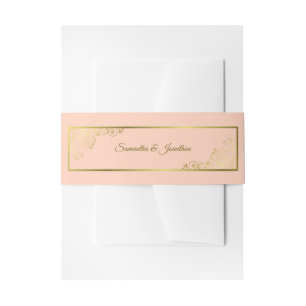 Elegant Golden Curls & Swirls Coral Peach Wedding Invitation Belly Band