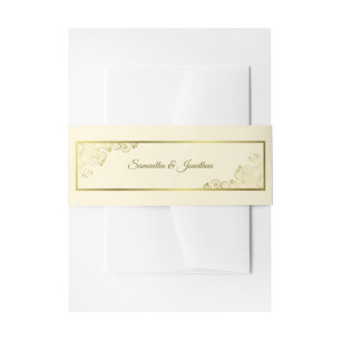 Elegant Golden Curls & Swirls Ivory Cream Wedding Invitation Belly Band