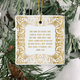 Elegant Golden Custom John 3:16 Bible Christmas Ceramic Ornament
