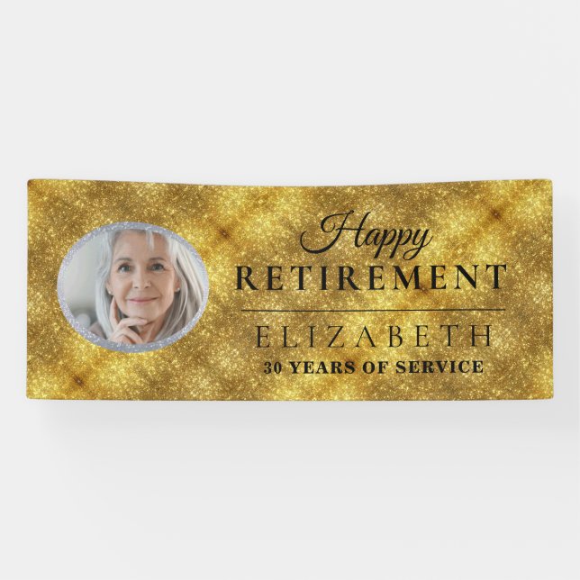 Elegant Golden Custom Photo Retirement Party Banne Banner (Horizontal)