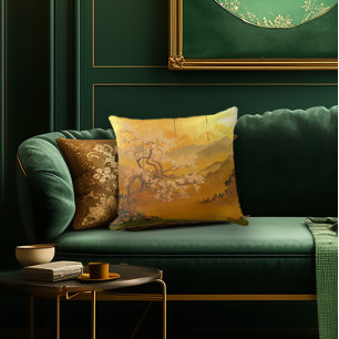Elegant 'Golden Dawn' Ancient Asia Inspired Cushion