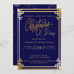 Elegant Golden Decorations and Glitter Christmas Invitation